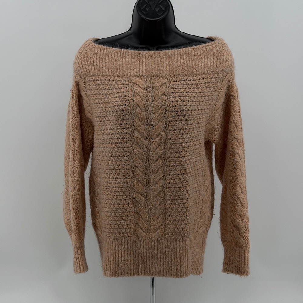 Anthropologie Sleeping on Snow Sweater Womens XS Alpaca Cable Knit Boat Neck